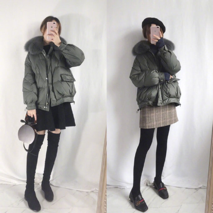 How to Style a墨绿色羽绒服