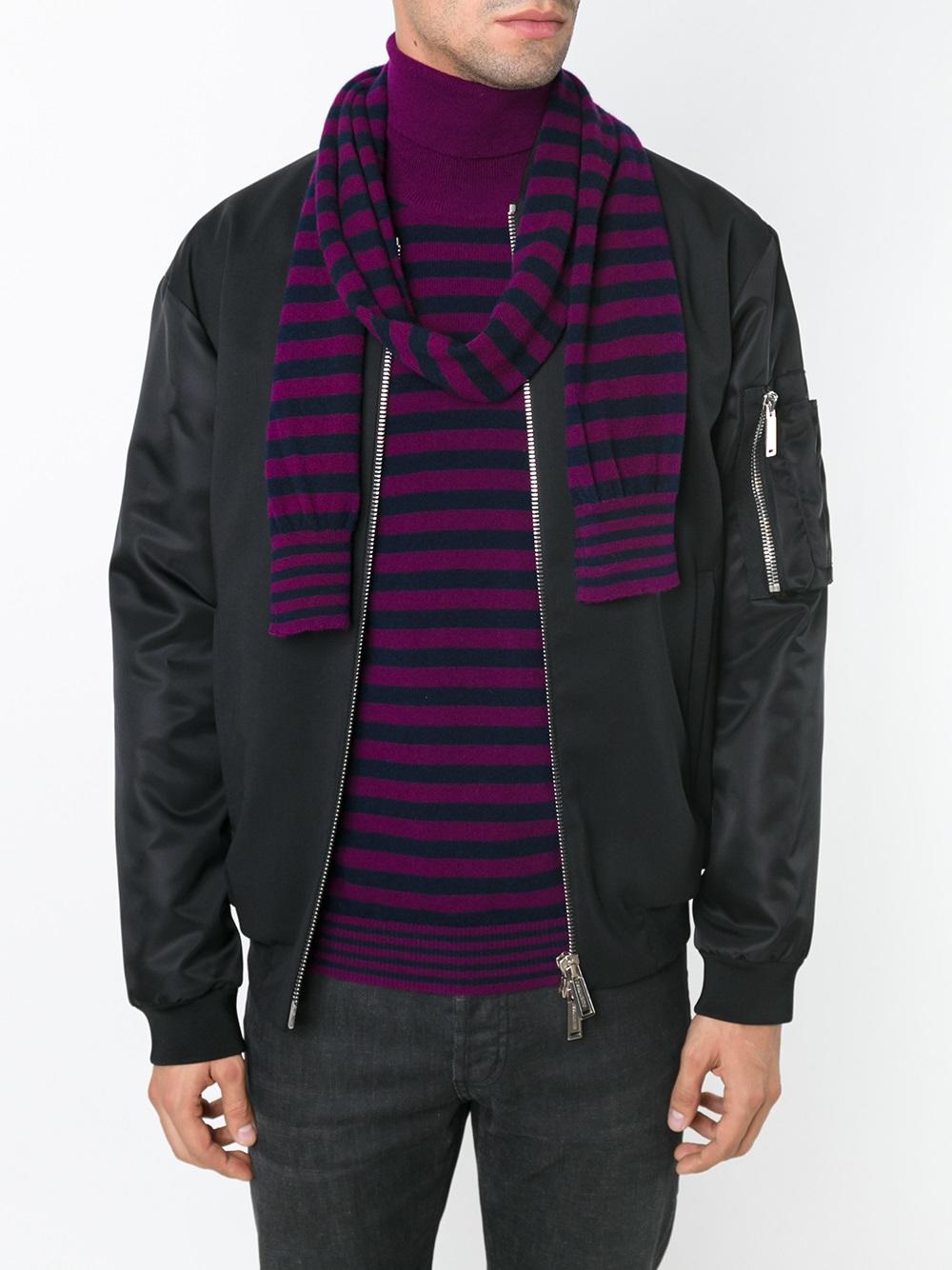 The charm of a black down jacket paired with a scarf