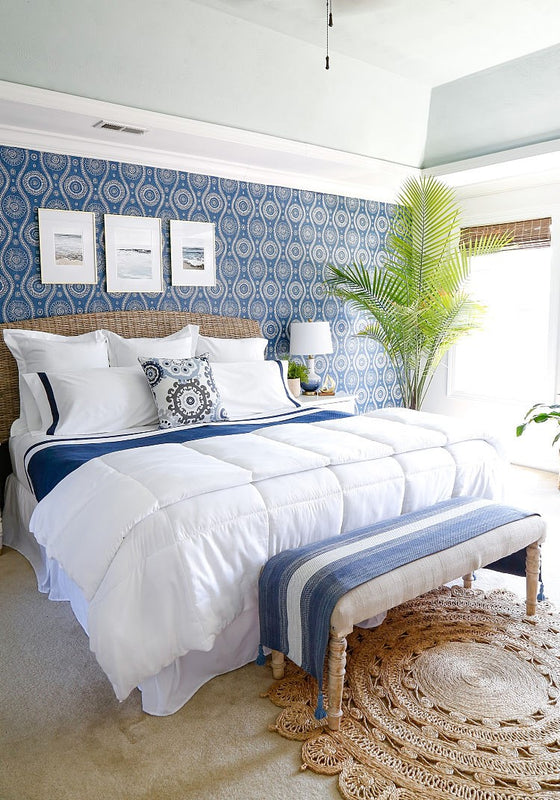 A Cool and Calming Bedroom with Blue Curtains