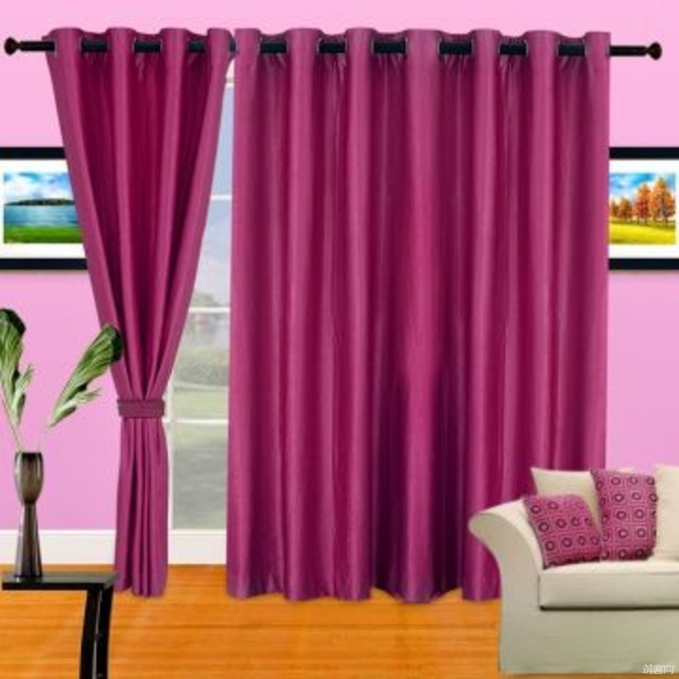 Purple Sofa and Curtain Color Combination