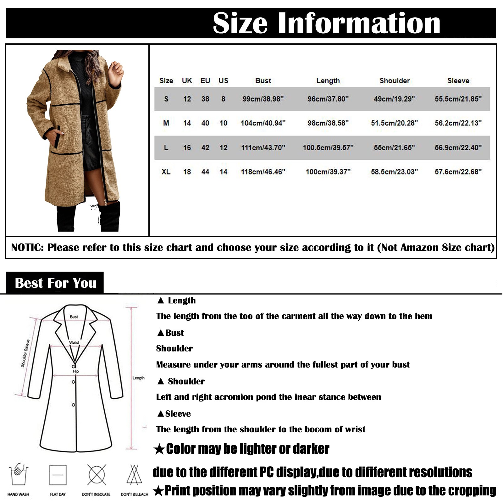 Title: The Size Chart of Cashmere Coat